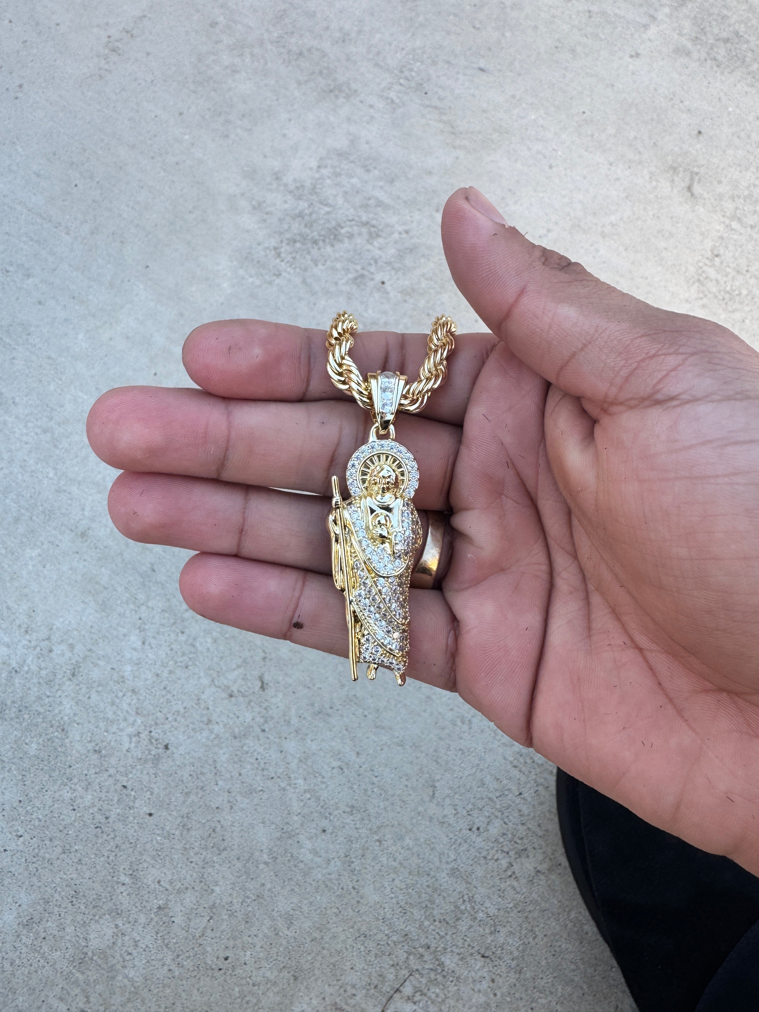 18K Gold Filled San Judas CZ Pendant